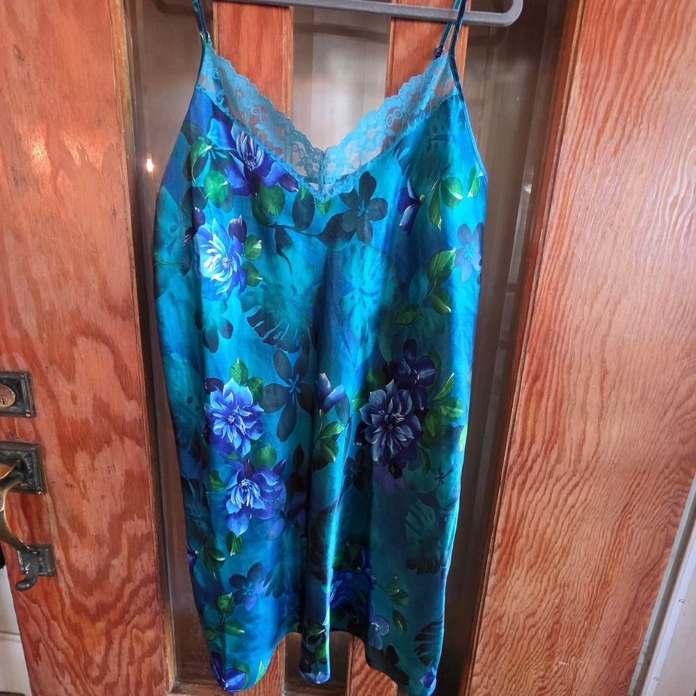 Gilligan & O'Malley slip Nightgown Womens XXL Teal Blue Floral fairycore Y2K - Picture 2 of 10